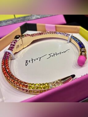 BETSEY JOHNSON Back to School Multi-Color Rhinestone Hinged Pencil Bracelet NWT